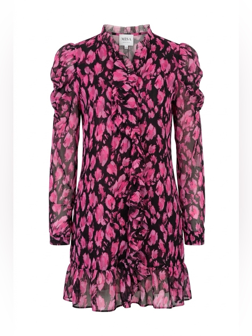 Misa Los Angeles Pink & Black Ruffle Shift Dress